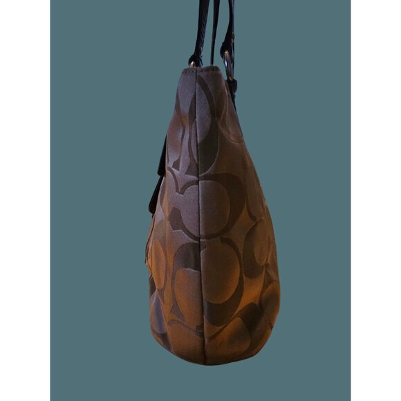 Coach Campbell Signature Belle Carryall Canvas Leather Trim Front Buckle Tote - Picture 3 of 14